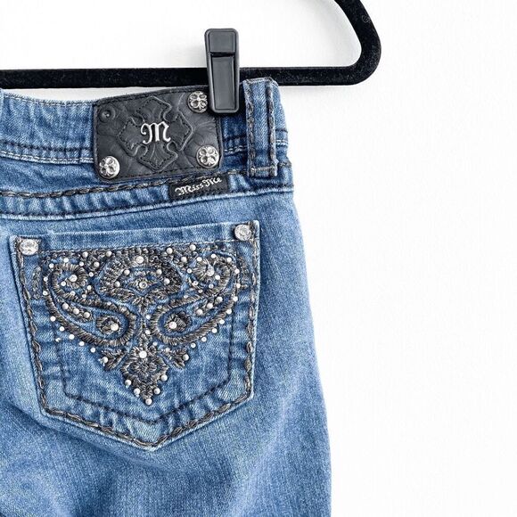 Miss Me Womens Rhinestone Embroidery JPW5123SK Skinny Jeans Size 28 - Picture 1 of 12